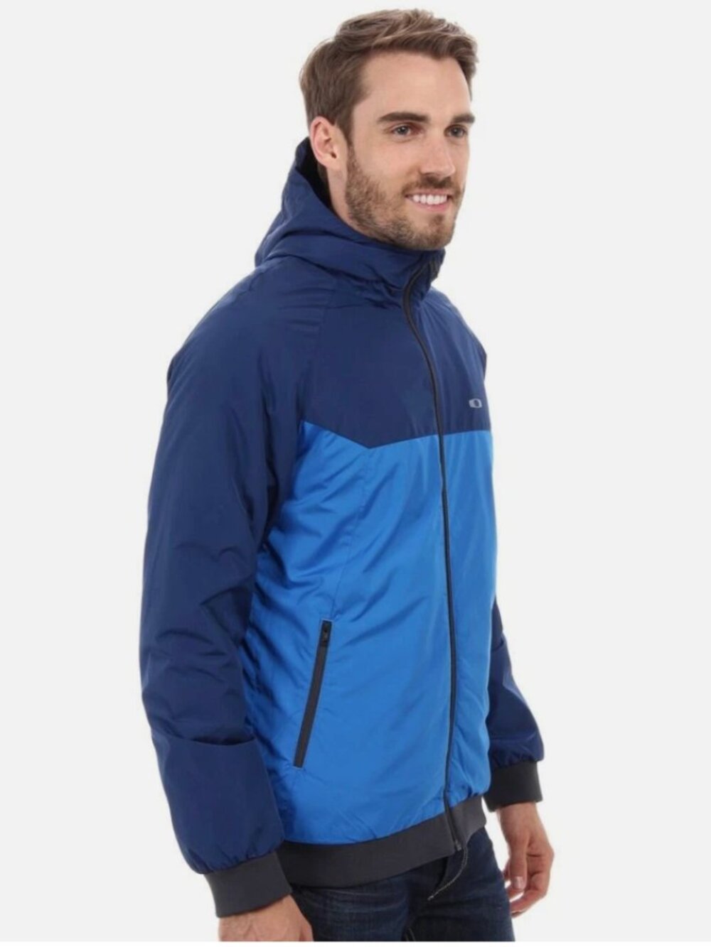 Oakley Hooded Jacket Men’s L Blue Fleece Lined Water-Repellent Windbreaker Full